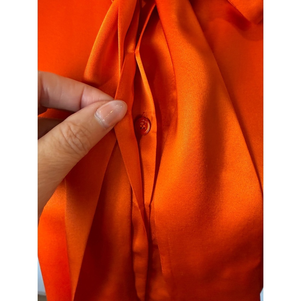 Max & Co Silk Satin Bow Blouse Women 6 Orange Tie Neck Long Sleeve Top Luxury - Picture 7 of 13